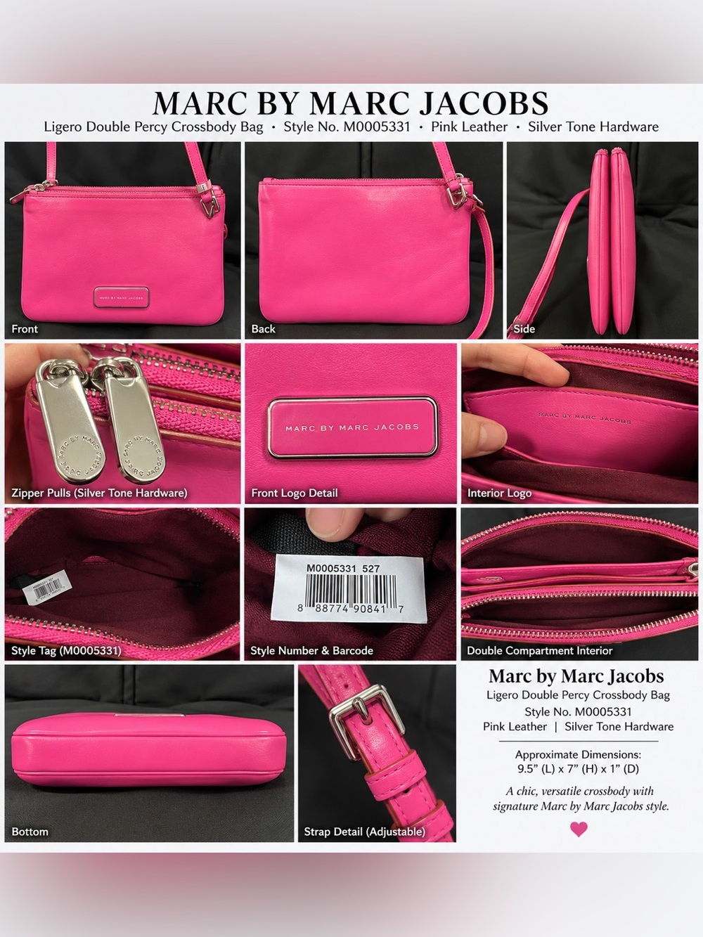 Marc by Marc Jacobs Ligero Pink Double Percy Leather Crossbody Bag